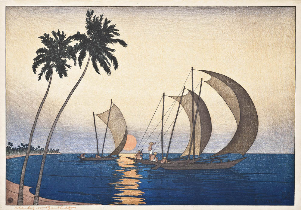 Sea, Sails and Palms at Sunset, Ceylon
