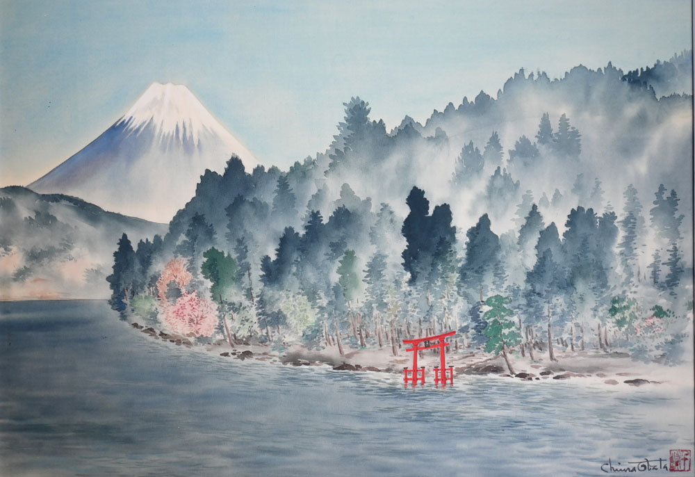 Mt. Fuji and Ashinoko Lake from Motohakone - Original Painting
