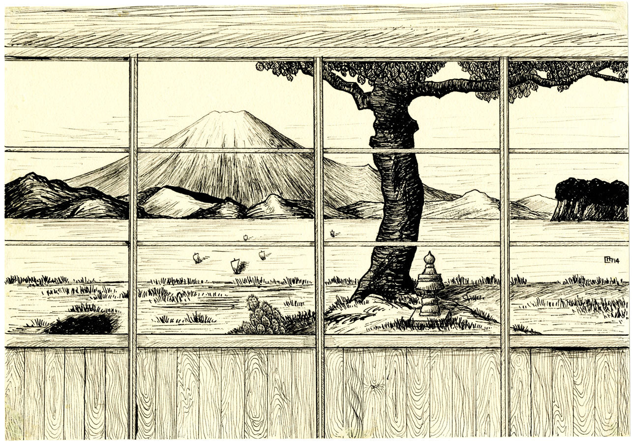 A View of Mt. Fuji from an Inn at Hayama, Izu Peninsula - Original Drawing