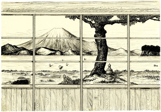 A View of Mt. Fuji from an Inn at Hayama, Izu Peninsula - Original Drawing