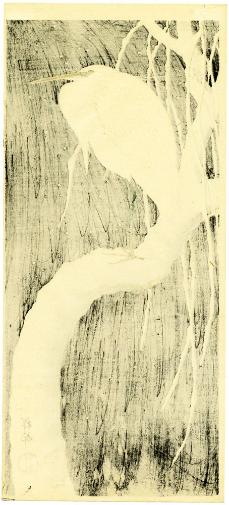 Egret on Snow-covered Branch