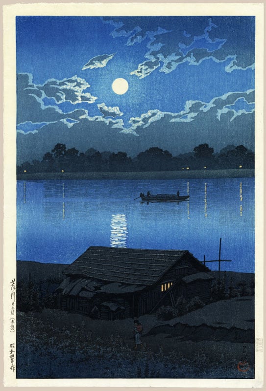 "Moon Over the Ara River, Akabane (First State)" by Hasui, Kawase