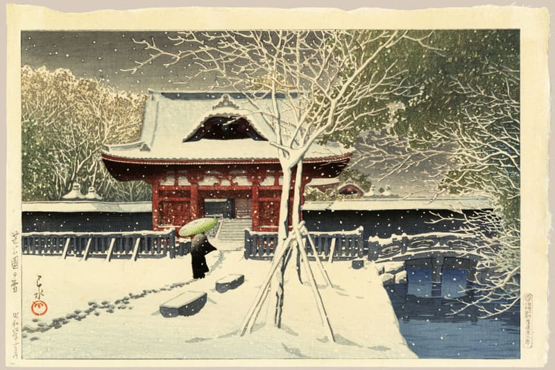 "Snow at Shiba Park" by Hasui, Kawase