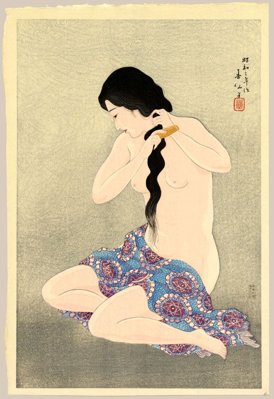 "Combing Her Hair (Limited Edition)" by Shunsen, Natori
