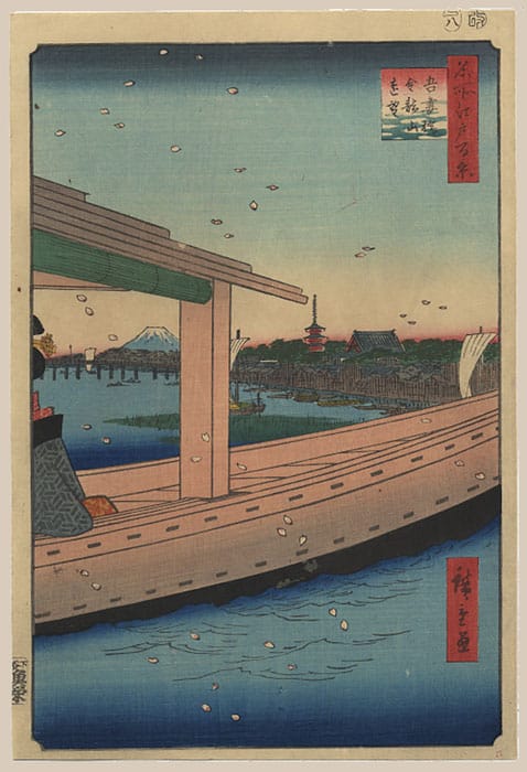 "Distant View of Kinryuzan Temple and Azuma Bridge" by Hiroshige
