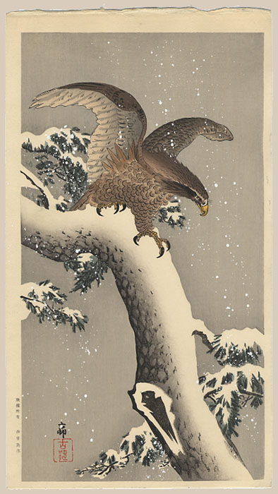 "Eagle on Snowy Pinetree Bough" by Koson