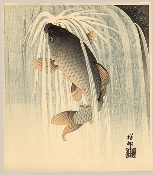 "A Carp Leaping a Waterfall" by Shoson