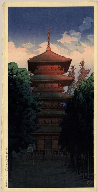 "Honmon Temple (First State)" by Hasui, Kawase