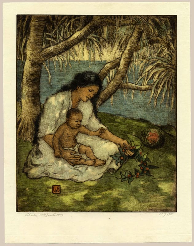 "Hawaiian Mother and Child (Etching)" by Bartlett, Charles