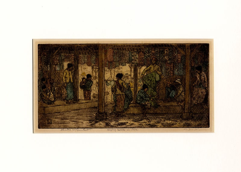 "Buying Batiks, Java (Etching)" by Bartlett, Charles