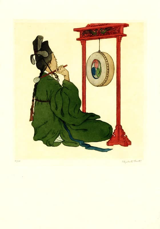 "The Gong Player, Korea (Etching)" by Keith, Elizabeth
