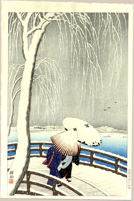 "Snow on Willow Bridge" by Shoson