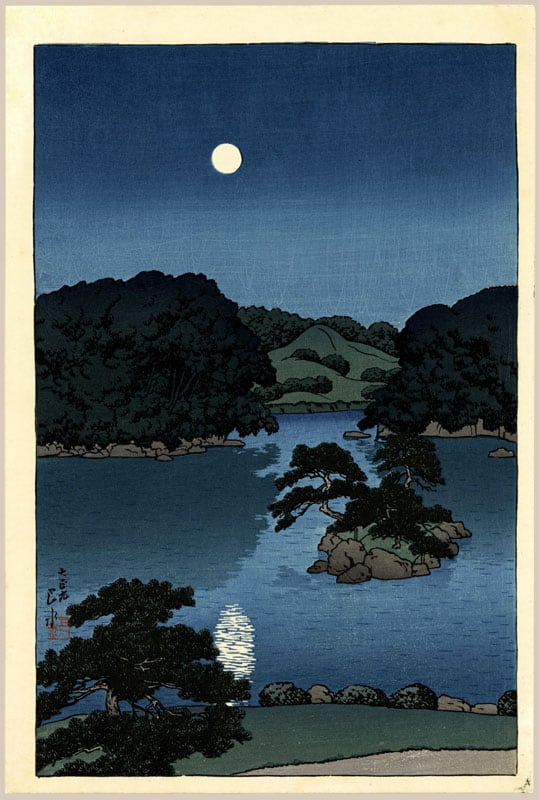 "Moonlit Night at Daisensui Pond (Pre-Earthquake)" by Hasui, Kawase