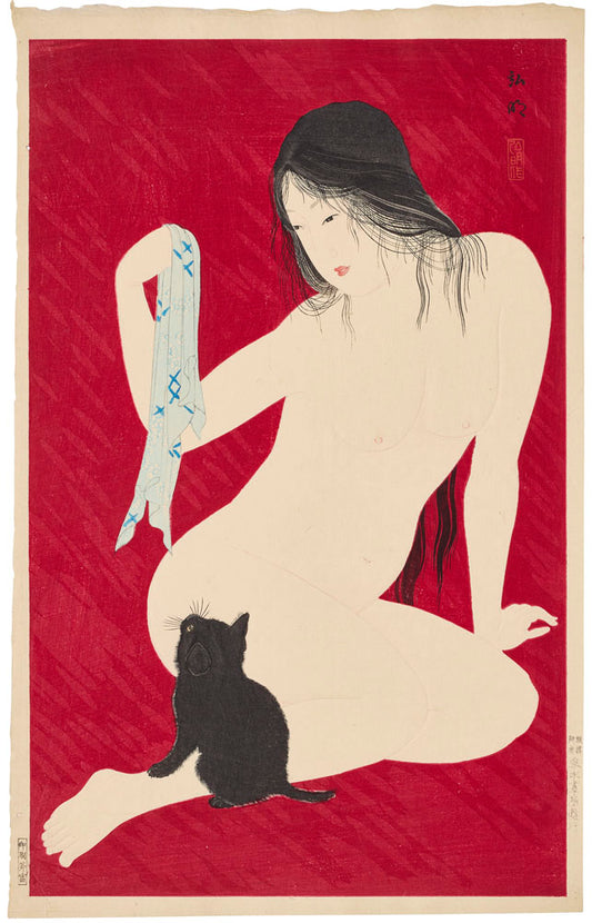 Nude Playing with a Black Cat