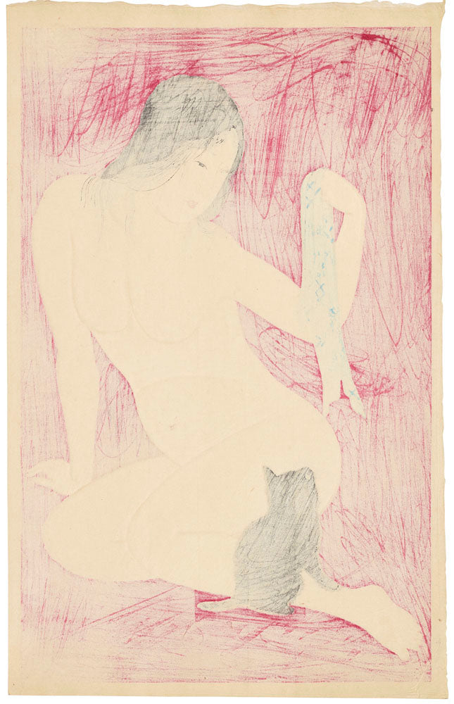 Nude Playing with a Black Cat