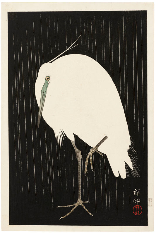 Egret in Rain (First State)