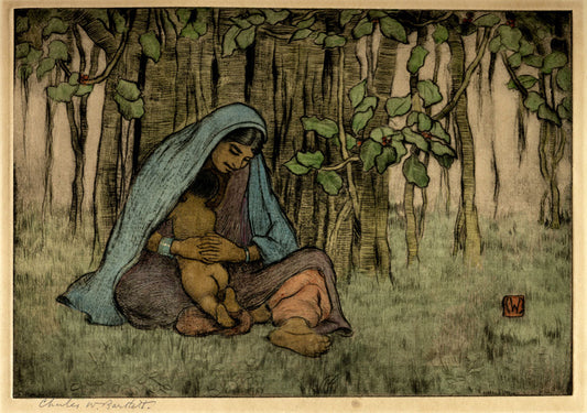 Mother and Child, India (Etching)