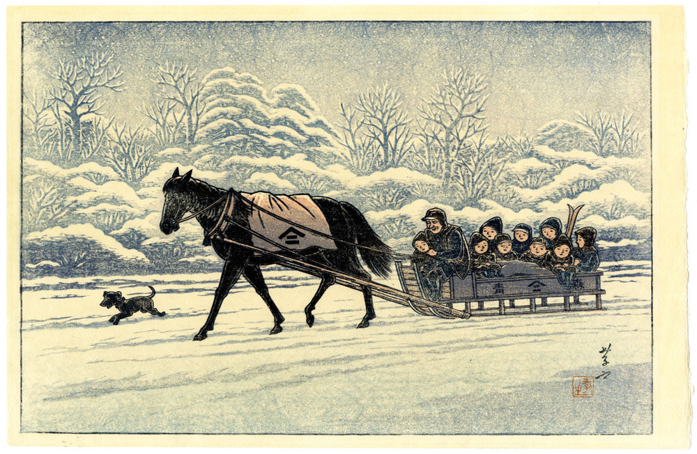 A Horse and Sleigh, under a Snow-Covered Landscape