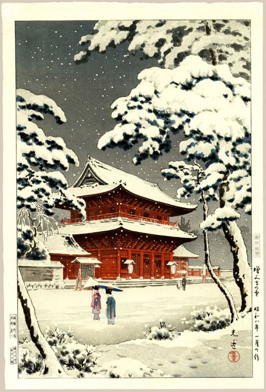 "Zojoji Temple in Snow (First State) " by Koitsu